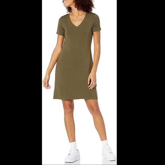 NWT Bundle 2 V-Neck T-Shirt Dresses Cotton Jersey Green and Black Size M - Picture 3 of 6